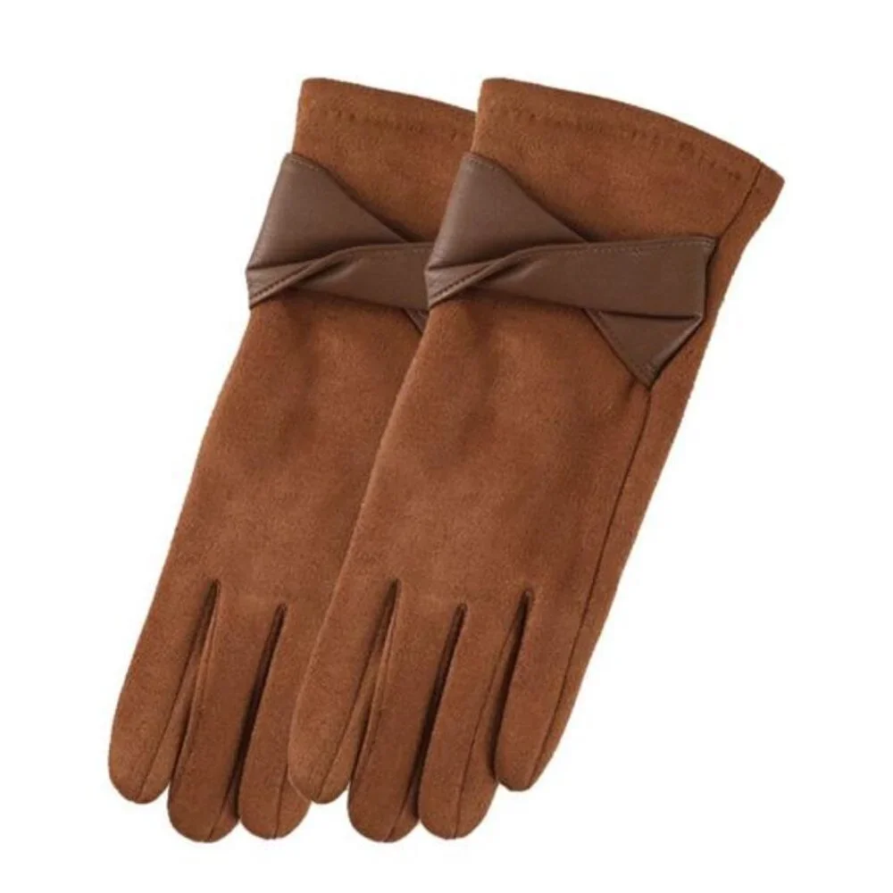 Warm Leather Trimmed Suede Gloves